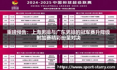 重磅预告：上海男排与广东男排的冠军赛升降级附加赛精彩纷呈对决