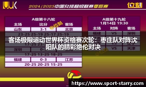 客场极限运动世界杯资格赛次轮：枣庄队对阵沈阳队的精彩绝伦对决